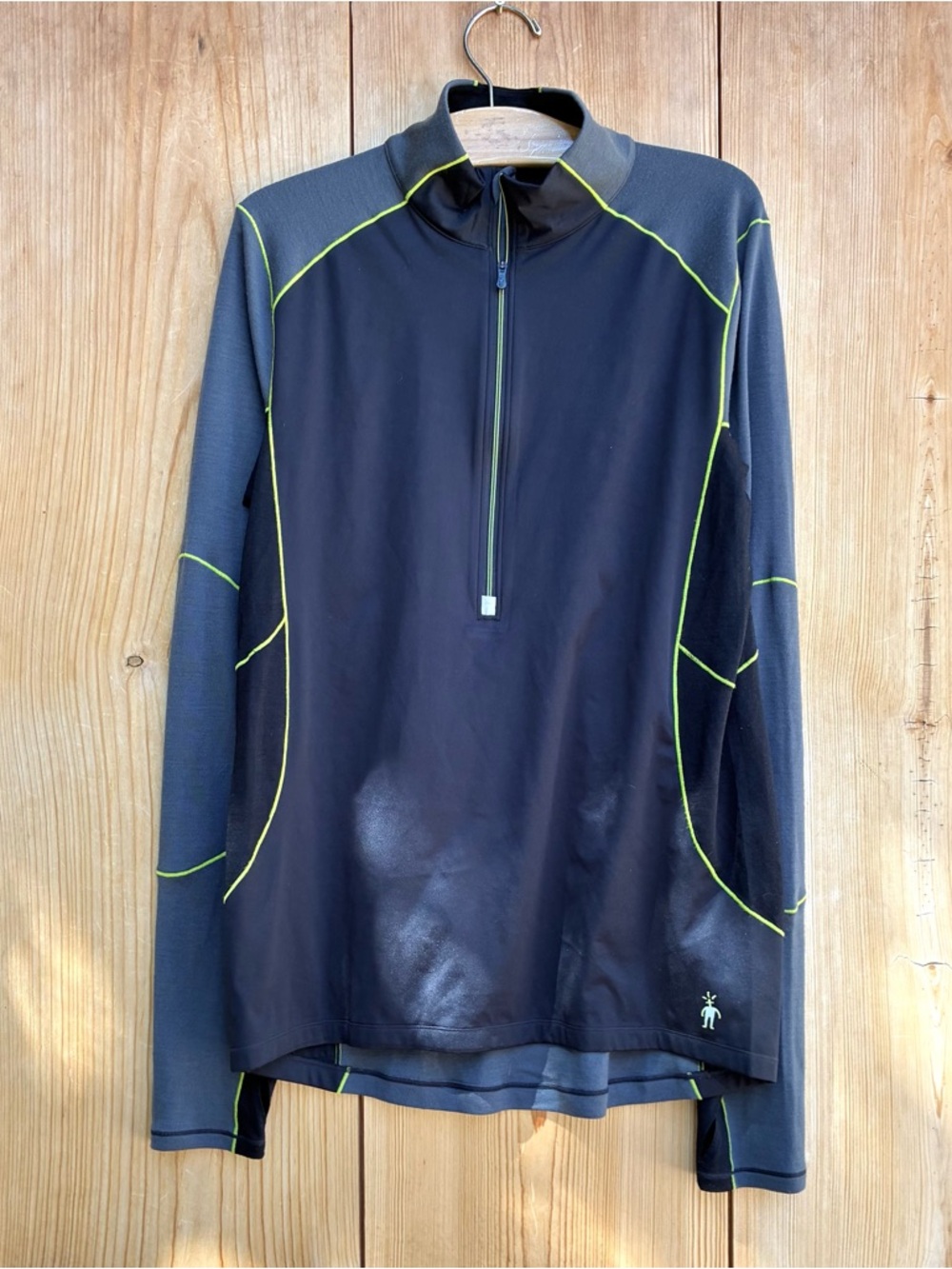 Smartwool Black and Gray Half-Zip Turtleneck with Lime Stitching